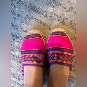 J. Crew Hot Pink Multicolor Stripe Espadrille Slip-Ons